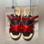 Dansko  Women Sela Red Metallic Crinkle Patent Leather Slip On Sandal,Size US 8 Photo 1