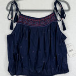 Free People Blue Embroidered Tassel Tank Top Boho Sleeveless Blouse Size L Photo 0