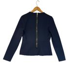 J Brand Navy Blue Peplum Zip Back Long Sleeve Top Office Basic Chic Womens M Photo 4