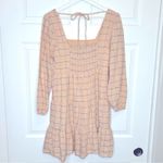 Vylette Plaid Tiered Mini Dress Square Neck Long‎ Sleeve Medium Tan Photo 3