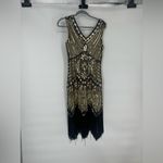 1920s Flapper Great Gatsby Charleston Sequins Beaded Fringe New Year Dress Gold Size M Photo 8