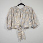 Rebecca Taylor New  Blue Sky Satin Leaf Floral Open Back Top Size 8 Photo 9