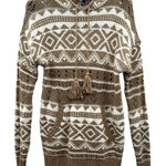 Forever 21 Tan & White Fair Isle Chunky Open Knit Long Sleeve Hoodie Size S Photo 0