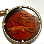 Goldette Vintage Amber Glass Intaglio of Venus and Cupid on Monet gold tone chai Photo 4