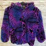 Vintage 80's Womens M Jacket Hooded Neon Purple Blue Faux Fur Animal Print USA Size M Photo 9