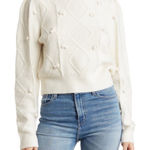 Elodie  Cream Cropped Cable Knit Pom Pom Sweater S Photo 0