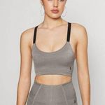 Good American Gray Shiney triple ribbed black strap Sports Bra Photo 0