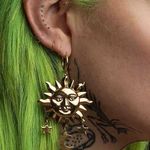 Boutique Vintage Bohemian Celestial Moon Star Gold Drop Earrings Photo 1