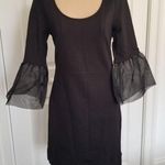 French Connection  Mesh Lula Stretch Bell Sleeve Dress Black Size 6 Photo 3