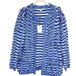 Endless Rose Open Front Striped Fringe Cardigan Sweater Small Medium Blue White Photo 0