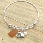 Sea Glass And Pearl Shell Charm Bracelet| Authentic Seaglass Beach Jewelry Gift Brown Photo 2