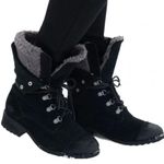 UGG Women's Black Suede Leather Gradin Wool Lace Up Fold-Down Combat Ankle Boots Photo 1