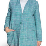 Vintage 80s Pastel Teal Pink Plaid Oversized Blazer Jacket Silk Preppy Academia Blue Size 12 Photo 0