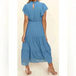 HAPTICS Coastal Blue Maxi Dress Side Pockets Ruffle Short Sleeve Spring Summer Photo 3