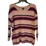 Torrid Pink Purple Stripe Fuzzy Eyelash Popcorn Crewneck Cozy Sweater M/L Photo 0