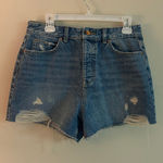 ZARA  High-Rise Distressed Denim Shorts Size 8 | Raw Hem Blue Jean Cutoffs Photo 0