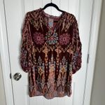 Johnny Was Geo velvet Burnout Mali Tunic Top Shirt Burgundy Tribal floral medium Photo 2