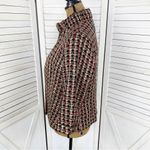 Chico's Tweed Metallic High Neck Open Front Blazer Jacket Red Black Gold Medium Photo 1