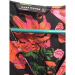 ZARA Dress S Floral Print Mini Deep V Neck Short Sleeve Fit Flare Black Pink Red Photo 3