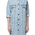 Topshop Blue Denim Long Sleeve Distressed Raw Hem Button Front Shirt Dress Sz 4 Photo 0