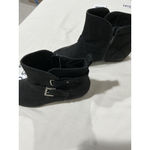 SO Womans  Wms Size 8 M Black Suede Bootie Side Zip Strap Buckle Photo 2