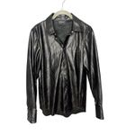 The Kooples  Faux Leather Button Up Blouse Size 2 Black Long Sleeve Photo 2
