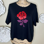 PINK - Victoria's Secret NTM: Victoria’s Secret PINK Black Crop Top w/ Red & Purple Rhinestone Rose Sz M Photo 0
