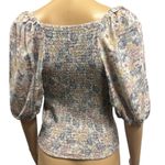 Bohme  Floral Faux Button Front Smocked Back Balloon Half Sleeve Top Small Photo 2