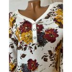 Floral Waffle Knit Henley Top M Soft Cozy Fall Colors Long Sleeve Tee White Size M Photo 2