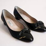 Vintage Paogoni Florence Leather Bow Pumps Pointed Kitten Heels Classic 8 Narrow Black Photo 6
