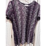 Dress Barn Womens XL Purple Black Animal Print Pleated Short Sleeve Top Shirt Photo 1
