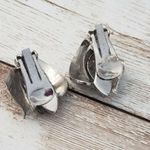 Vintage Clip On Earrings Silver Tone Artsy Leaves Photo 3