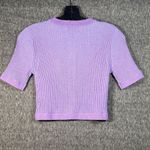 NAADAM Purple Ribbed Knit Short Sleeve Button Down Merino SilkCardigan Top XS Photo 4