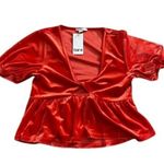 Bar III Womens Babydoll Velour Top V Neck Y2K Romantic Puff Sleeve Sz S NWT Photo 2