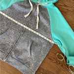 Zenana Outfitters zip up hoodie. Gray/turquoise. Size Medium Photo 4