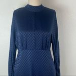ZARA  Mini Dress S Satin High Mock Neck Tie Polka Dot Long Sleeve Navy Blue Black Photo 3