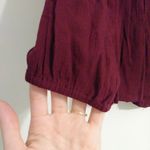 Bleuh Ciel  Maroon Employed Keyhole Tie Neck Top Photo 3