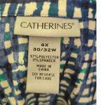 Catherines Women's 4X Blue White Green Abstract Print Button Front Shirt Dress Photo 3