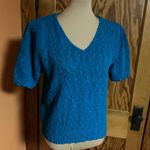 Vtg 80s Blue feminine v neck sweater Size M Photo 7