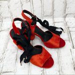 Topshop  Royal Red Velvet Lace up Heels 38 Photo 5