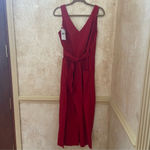 Mango MNG Linen Wrap Jumpsuit Red Wide Leg Sleeveless Has Belt V Neck Sz XL Photo 3