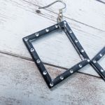 Earrings For Pierced Ears Large Black & Clear Gem Dangle Photo 2