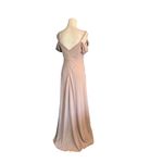 Birdy Grey  Dev V-Neck Cold Shoulder Evening Gown With Slit Crepe Taupe M READ Photo 3