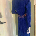 Nuit Vintage 80s Crepe Dress 10 Sequin Wasp Belt Blue Longsleeve Cocktail Formal Photo 11