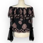 Alexis Laurena Off Shoulder Blouse Women's XS Black Pink Long Sleeve Bell Sleeve Photo 3