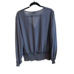 Zenobia Women's 3XL Blouse – Long Sleeve V-Neck with Smocked Hem & Cuffs Slate Photo 3