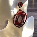 vintage Natural Wood fabric Boho western Dangle Earrings Red Photo 1