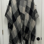 Woolrich Black Charcoal Light Gray Plaid Nubby Material Poncho Shrug - One Size Photo 0