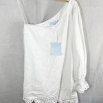 Hill House Mila One Shoulder Mini Dress White Linen Size Medium Photo 1