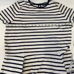 LRL Navy Blue & Cream Striped Short Sleeve Peplum Hem Top Sz 1X Cotton Photo 7